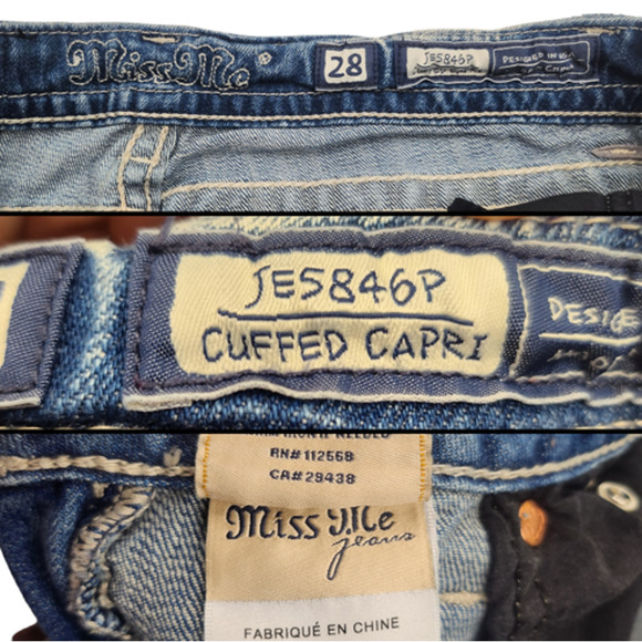 Miss Me Jeans 28 Cuffed Capri Faded Destroyed Abrasion Y2k Pocket Flap - Picture 10 of 10